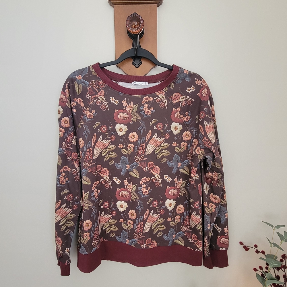 Staccato Floral Crewneck Sweater - Burgundy Floral Size S